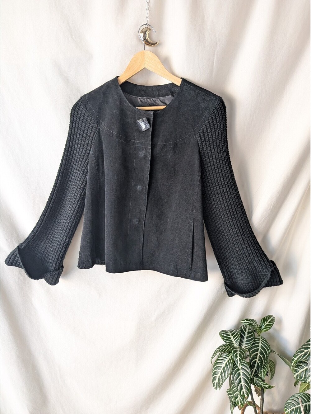 Live A Little Black Suede and Knit Cardigan Jacket